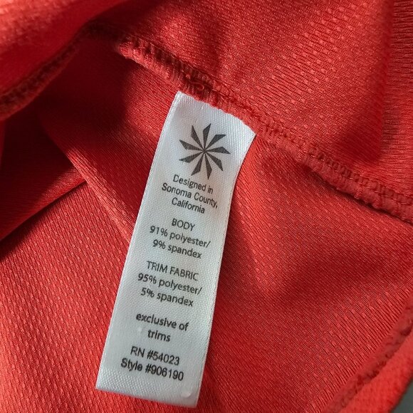 Athleta Size Medium Orange Breathable Mesh Short Sleeve Athletic Tee Zip Pocket - Picture 8 of 8